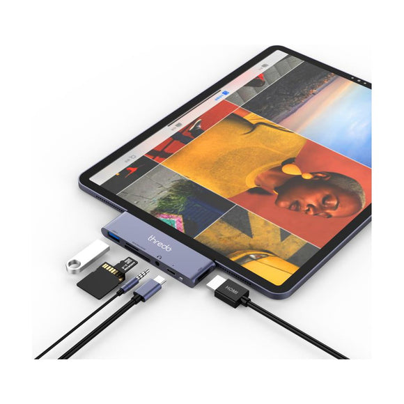 Thredo 6 in 1 USB C Hub - USB C, USB 3.0, SD/TF Card Reader, 3.5mm Headphone Jack, PD, 4K HDMI voor iPad Pro 2020 iPad Air 4